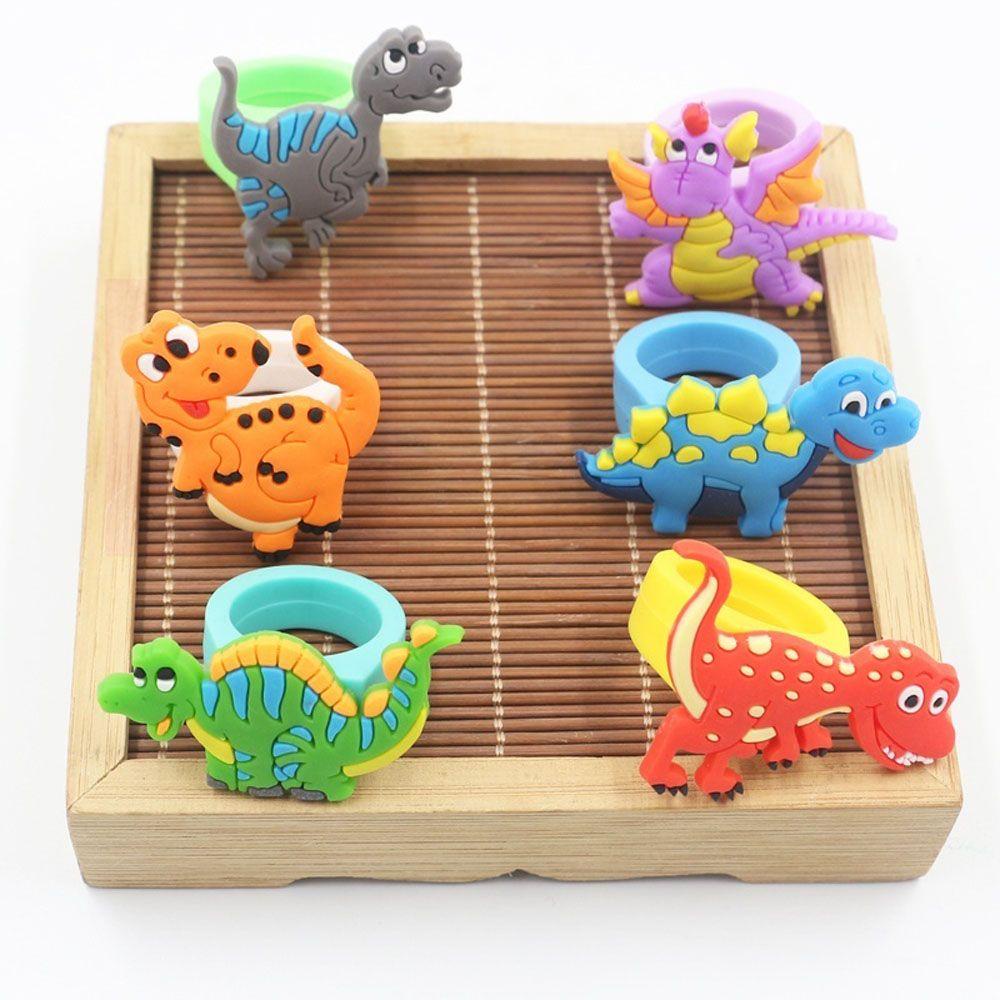 LILYES Set 6 Nhẫn Cao Su Mềm Hình Khủng Long Nhiều Màu Thời Trang