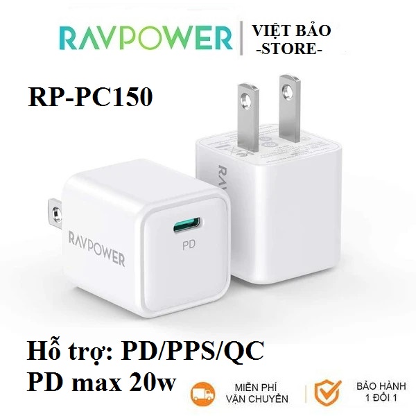 Củ Sạc Nhanh 20w RAVPower RP-PC150 hỗ trợ PD/PPS/QC