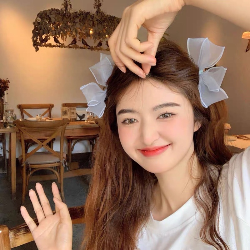 Sét 2 kẹp tóc nơ bèo tiểu thư dễ thương có 2 màu đen trắng mã H-66