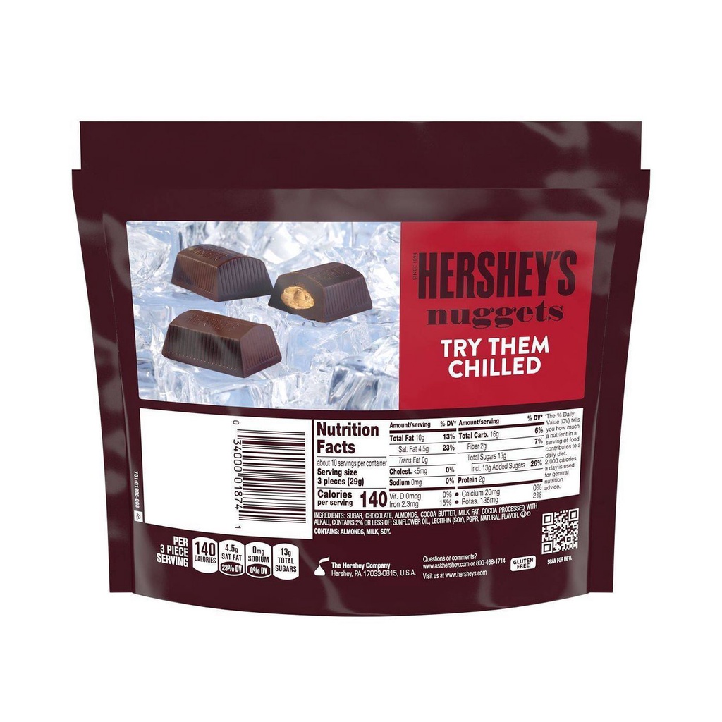 TÚI 286g KẸO SOCOLA ĐEN/ĐẮNG BỌC HẠNH NHÂN Hershey's Nuggets Special Dark Chocolate with Almonds Share Size