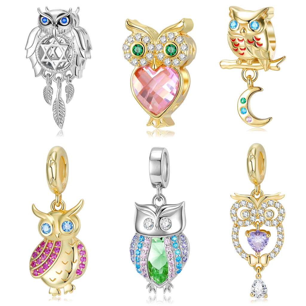 Vòng Tay Mạ Bạc 925 Mặt Hình Cú Mèo Đính Đá Zircon Nhiều Màu Tự Làm Trang Sức Cho Nữ