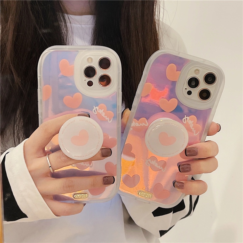 Ốp điện thoại chống rơi họa tiết trái tim màu laser cho iPhone13Pro/12Pro/11Pro/7/8plus X/XS XR XSMAX