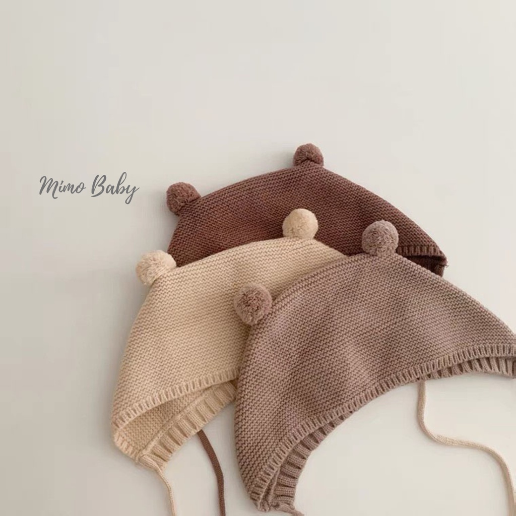 Mũ len buộc dây, nón mùa đông gắn bông dễ thương cho bé ML189 Mimo Baby