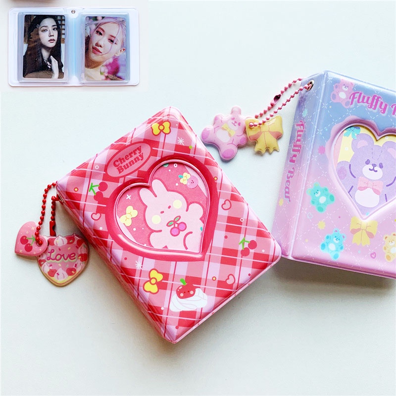 Album ảnh 3 inch kèm 20 túi đựng hình trái tim họa tiết gấu/thỏ dễ thương xinh xắn