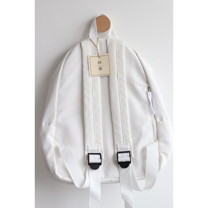 Ba lô canvas thêu hình gấu dễ thương cho nữ