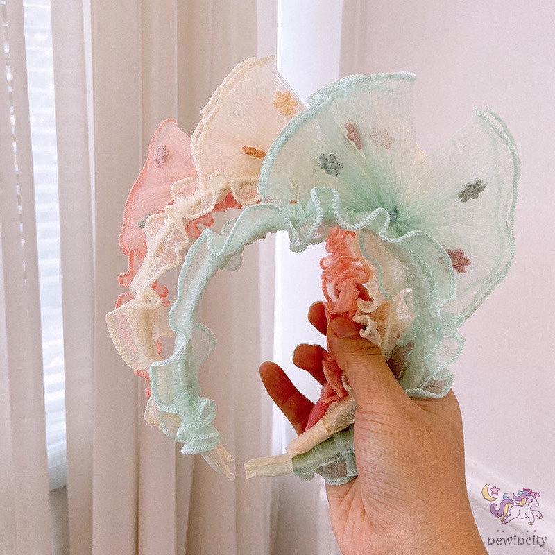 Băng Đô Cài Tóc Phối Ren Thêu Hoa Phong Cách Hàn Quốc Dành Cho Bé