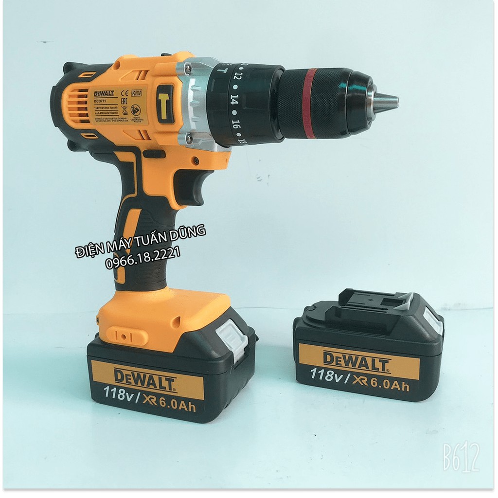 Máy khoan pin Động cơ 775 - 3 CHỨC NĂNG Siêu khỏe Dewalt 118V Kèm 2 Pin TẶNG 30 CHI TIẾT