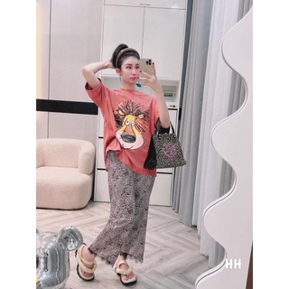 Set áo phông hổ mix quần suông báo