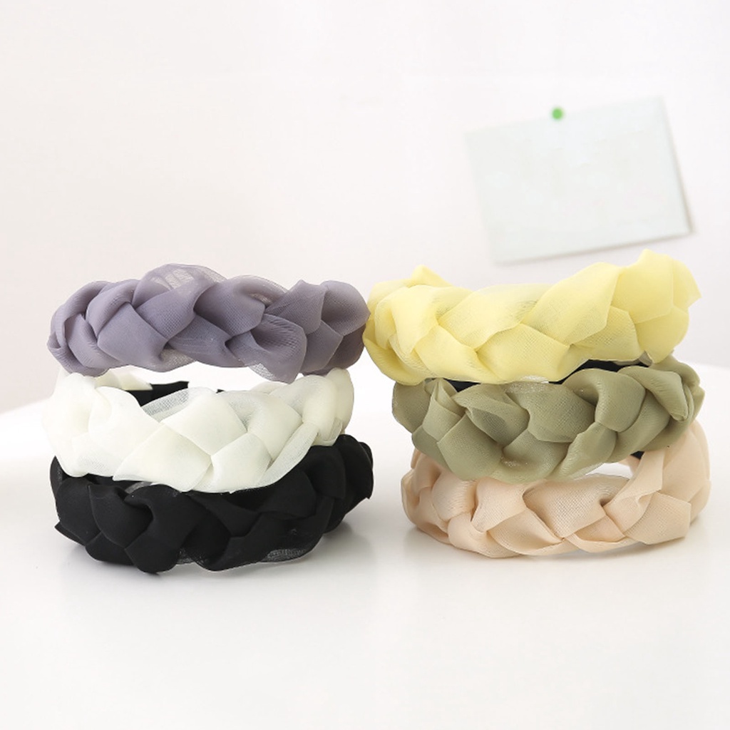 Băng Đô Cài Tóc Sợi Lưới Bện Màu Trơn Chống Trượt Phong Cách Hàn Quốc