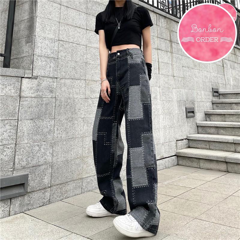 QUẦN JEAN ULZZANG ỐNG RỘNG HỌA TIẾT
