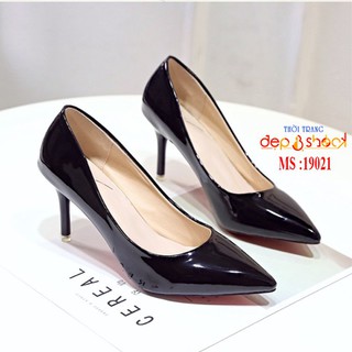 Giày Cao Gót Bít Mũi Màu Đen Gót Nhọn 7Cm Có Ngoại Cỡ 19021