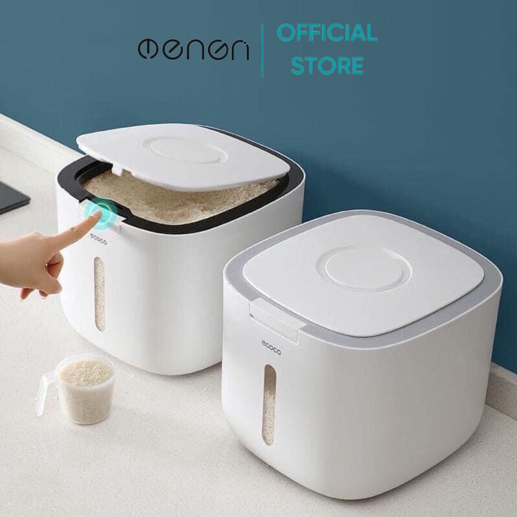Thùng đựng gạo Ecoco 10kg thông minh chống ẩm cao cấp chính hãng Oenon tặng kèm cốc đong gạo Oenen
