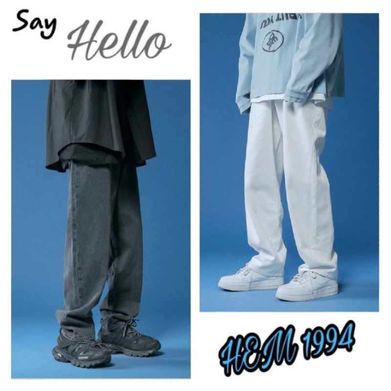 Quần baggy ống rộng - Quần jean nam jean trơn basic dễ phối đồ - Hàng nhập khẩu