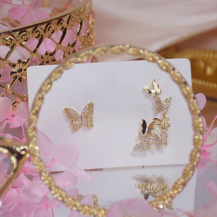 Hoa tai bạc 925 hình bướm đính kim cương giả thanh lịch sành điệu