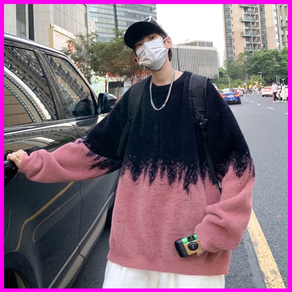 Áo len nam Form rộng phủ lông bên ngoài màu sắc độc đáo và ấm áp 2021