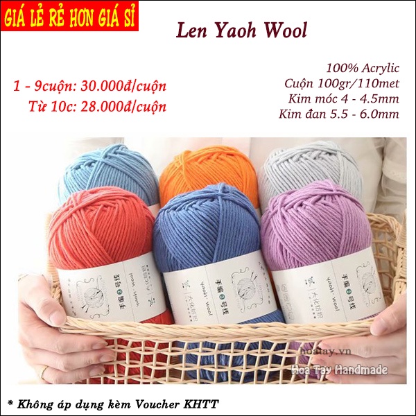 Len Yaoh Wool - Len đan móc khăn  mũ Hoa Tay Handmade
