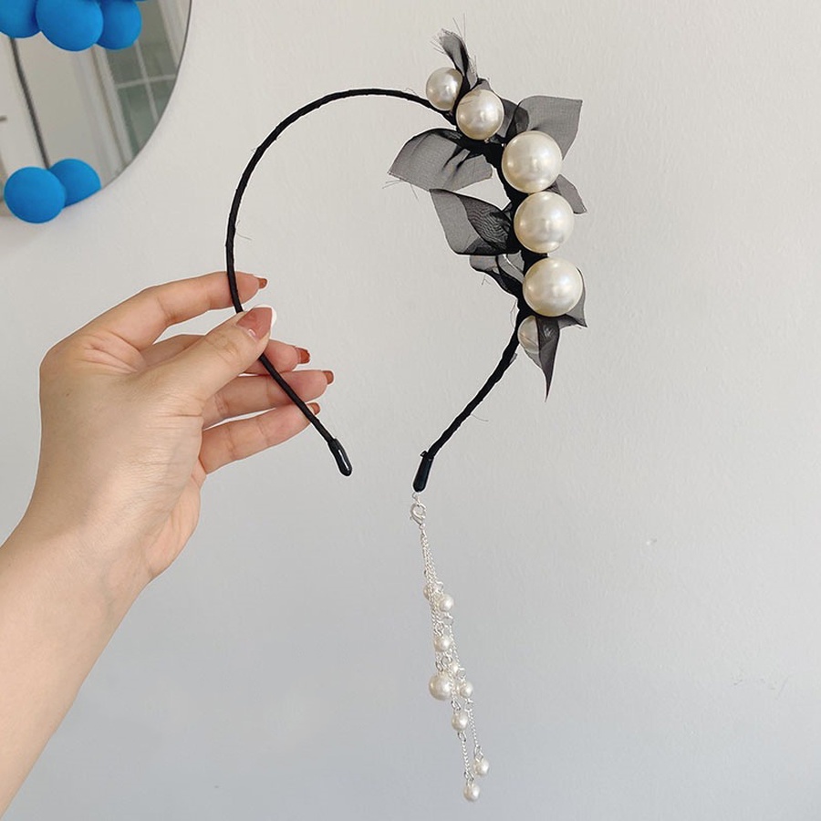 Băng Đô Ren Đính Ngọc Trai Và Nơ Có Thể Tháo Rời Thời Trang Hàn Quốc Cho Nữ