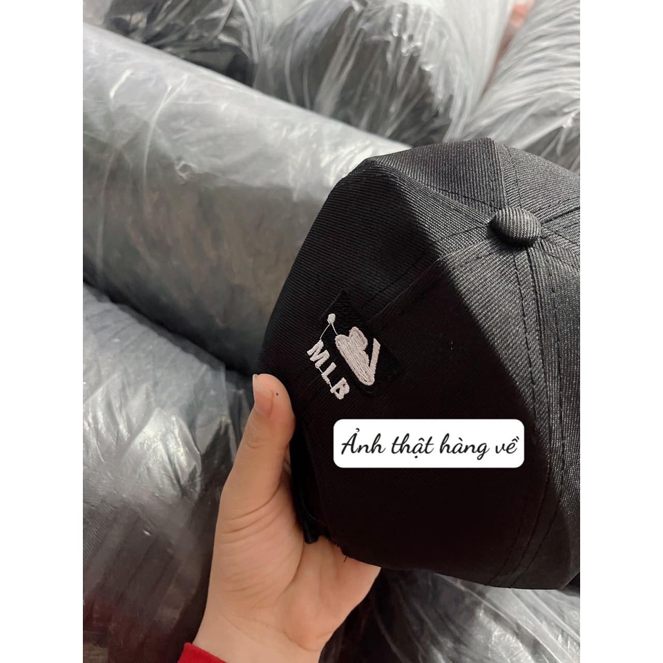 Mũ lưỡi trai LA nam nữ màu đen chất cotton from cứng cáp logo thêu trước sau hàng xuất dư