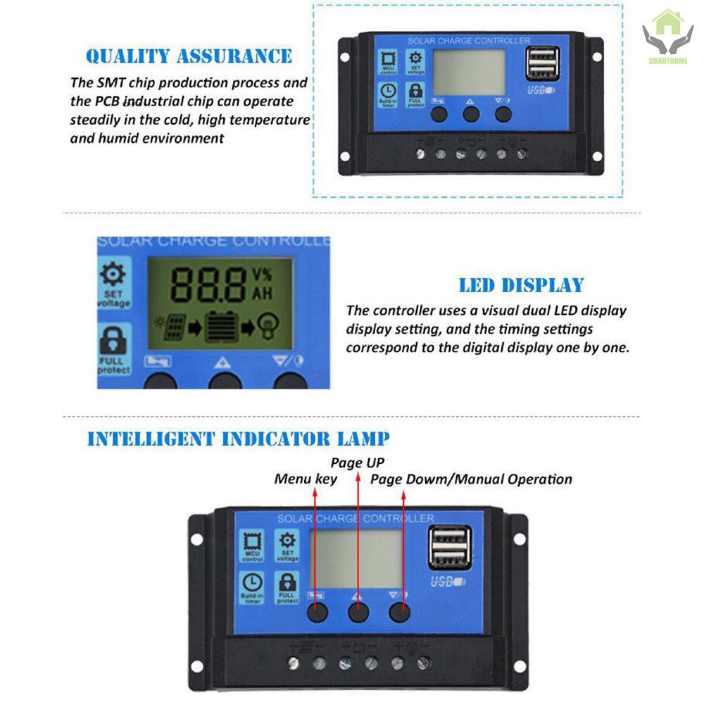 100A Solar Charge Controller, Solar Panel Controller 12V/24V Adjustable LCD Display Solar Panel Battery Regulator with Dual USB Port