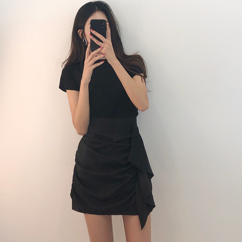 (SẴN) Chân váy body nhún che bụng màu đen | BigBuy360 - bigbuy360.vn