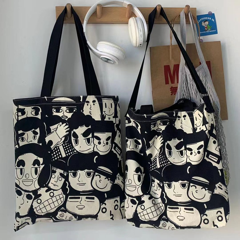 Túi Xách Canvas Ngăn Rộng Họa Tiết Graffiti Dễ Thương Dành Cho Nữ | BigBuy360 - bigbuy360.vn