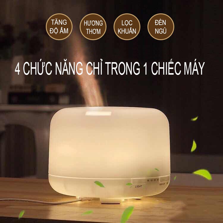 Máy tạo độ ẩm không khí kết hợp xông tinh dầu kèm đèn ngủ dung tích 500ml dễ sử dụng