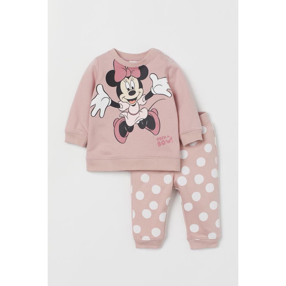 Set bộ nỉ in mickey quần chấm bi dài tay cho bé gái