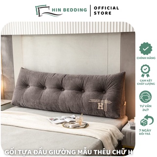 Gối Tựa Đầu Giường Đính Khuy Mẫu Thêu Chữ H 1m8 và 1m5 Cao Cấp