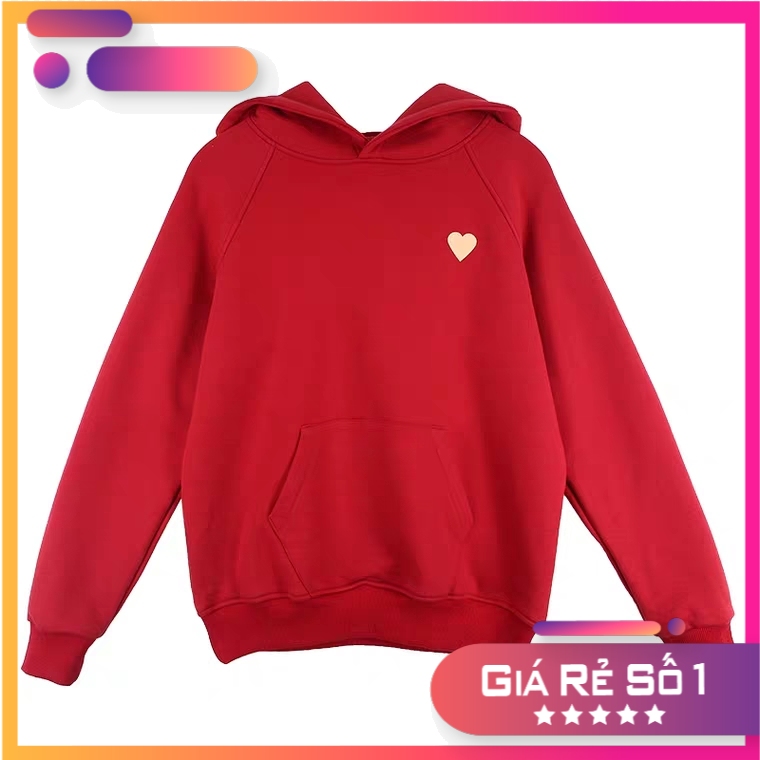 Áo Hoodie Cặp Nam Nữ Chất Nỉ Việt Phối 1 Màu Đỏ,Nón 2 Lớp, Thêu Hình Trái Tim Siêu Dễ Thương