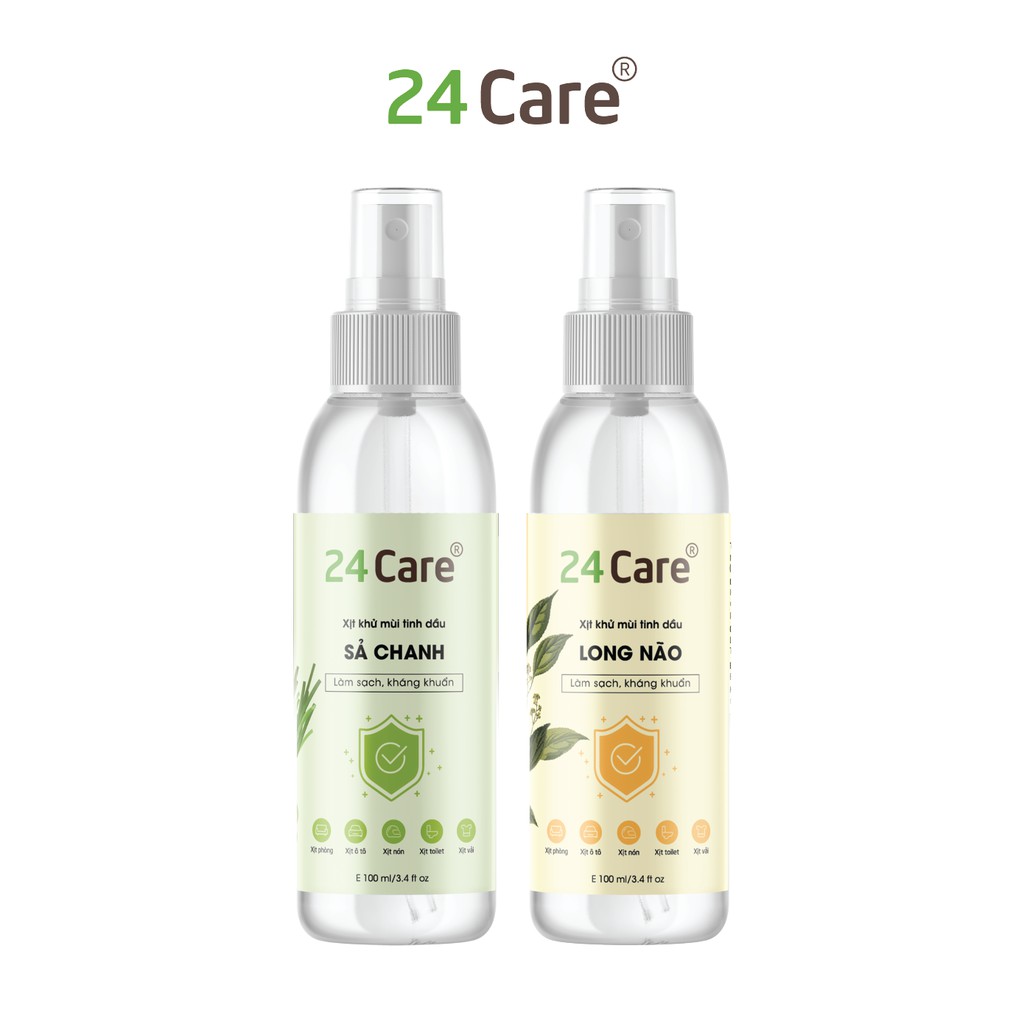 Combo 2 xịt khử mùi thơm phòng 24Care Sả Java + Quế 100ml/chai