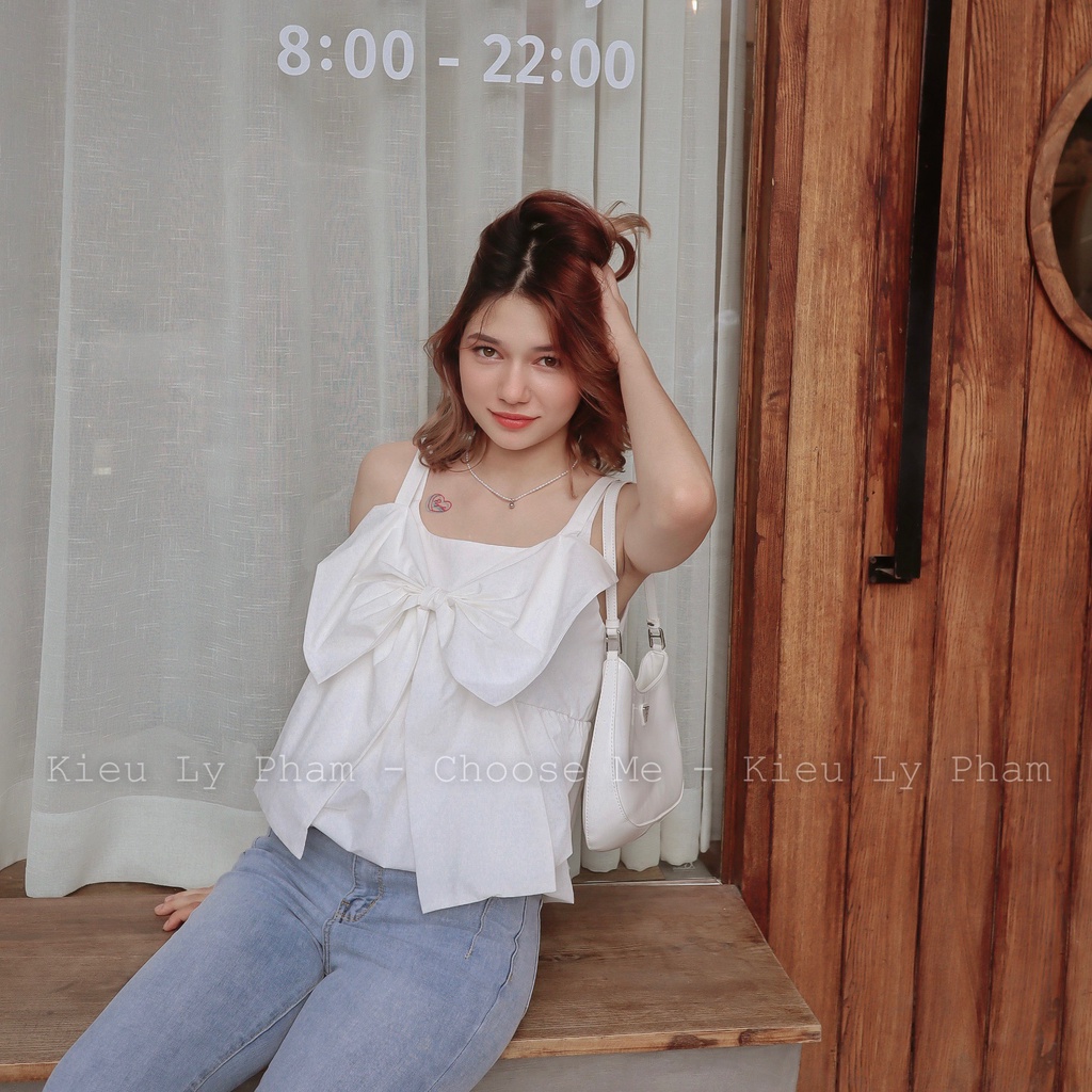 Áo 2 Dây Nữ Chất Thô Mát, Áo Hai Dây Nữ Trắng Bánh Bèo Thắt Nơ Trước Ngực - Choose Me KLP