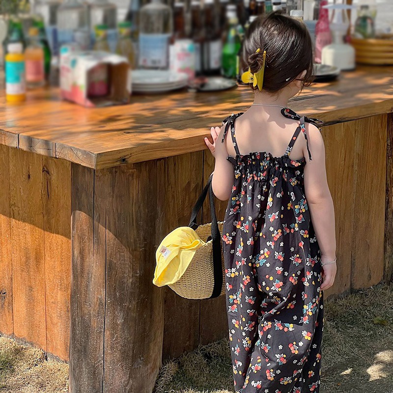 Bộ Áo Liền Quần Hai Dây Ống Rộng Thời Trang Mùa Hè Cho Bé Gái