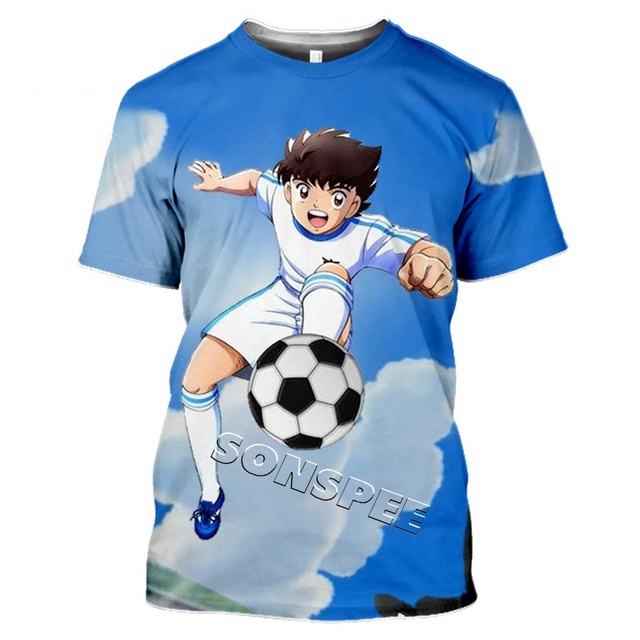 Áo Thun Nam Ngắn Tay In Hình Nhân Vật Hoạt Hình Captain Tsubasa 3D Thời Trang
