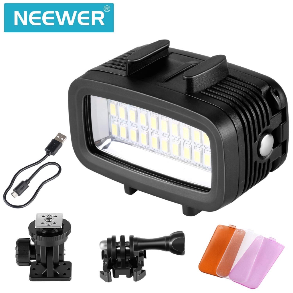 Đèn LED 3 màu (trắng, cam, tím) có flash chống nước 131ft/40m dùng cho GoPro Hero 7 6 5 4 3+ DSLR