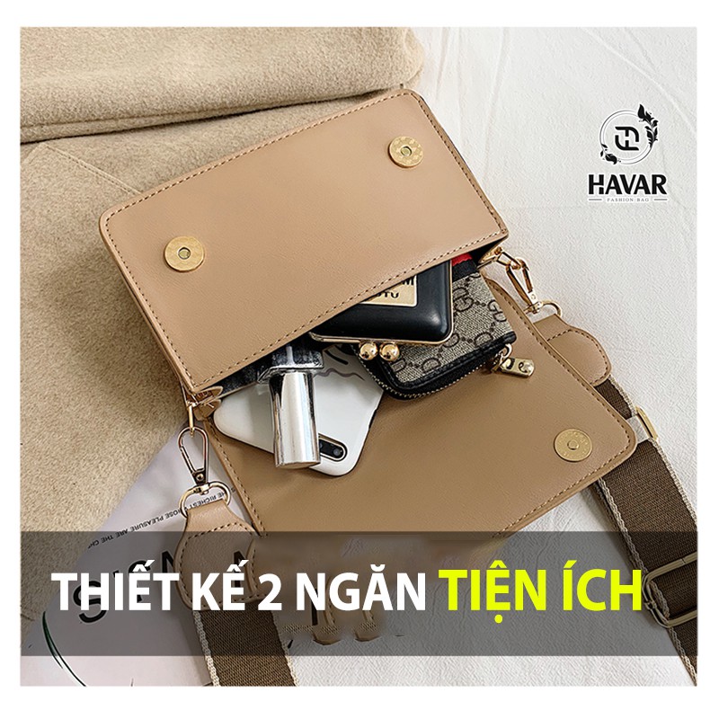 Túi Đeo Chéo Nữ Dây Bản To, Túi Quảng Châu Cao Cấp Phong Cách Cá Tính, 2 Ngăn Tiện Ích HV010