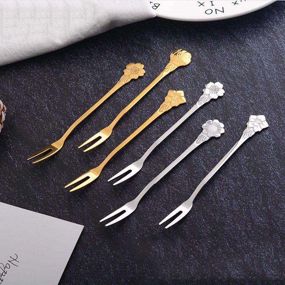 1 Nĩa Ăn Tráng Miệng Hình Hoa Bằng Thép Không Gỉ
