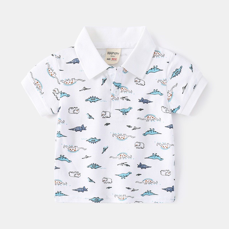 Áo Polo bé trai WAPYPY áo cộc tay có cổ in hình khủng long cho bé QATE 501