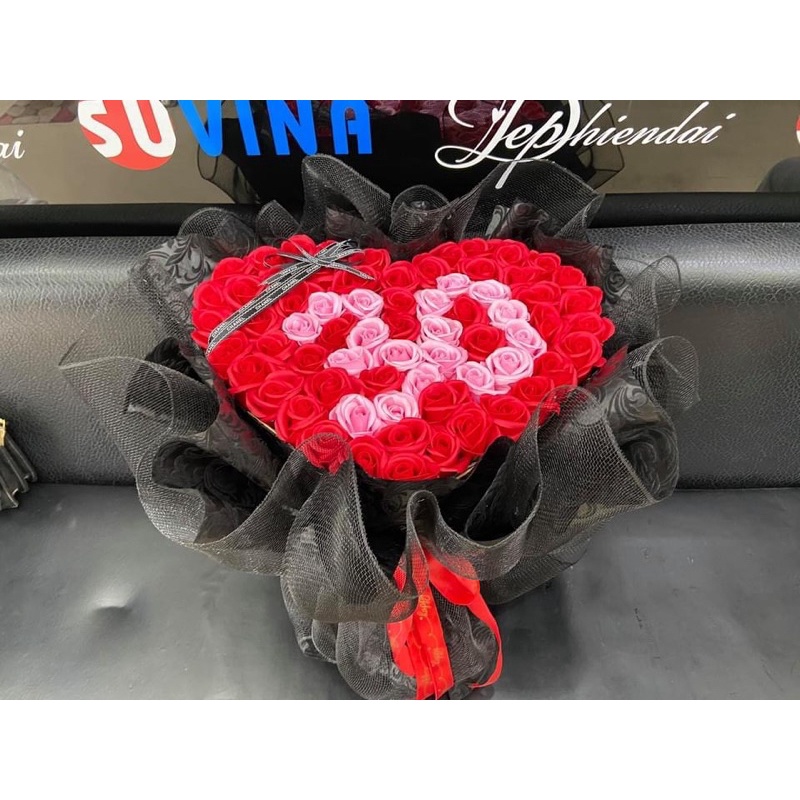 [Quà Sinh Nhật - quà kỉ niệm]Bó hoa hồng sáp 75 cao cấp nhận xếp chữ theo yêu cầu tặng kèm đèn nháy và thiệp