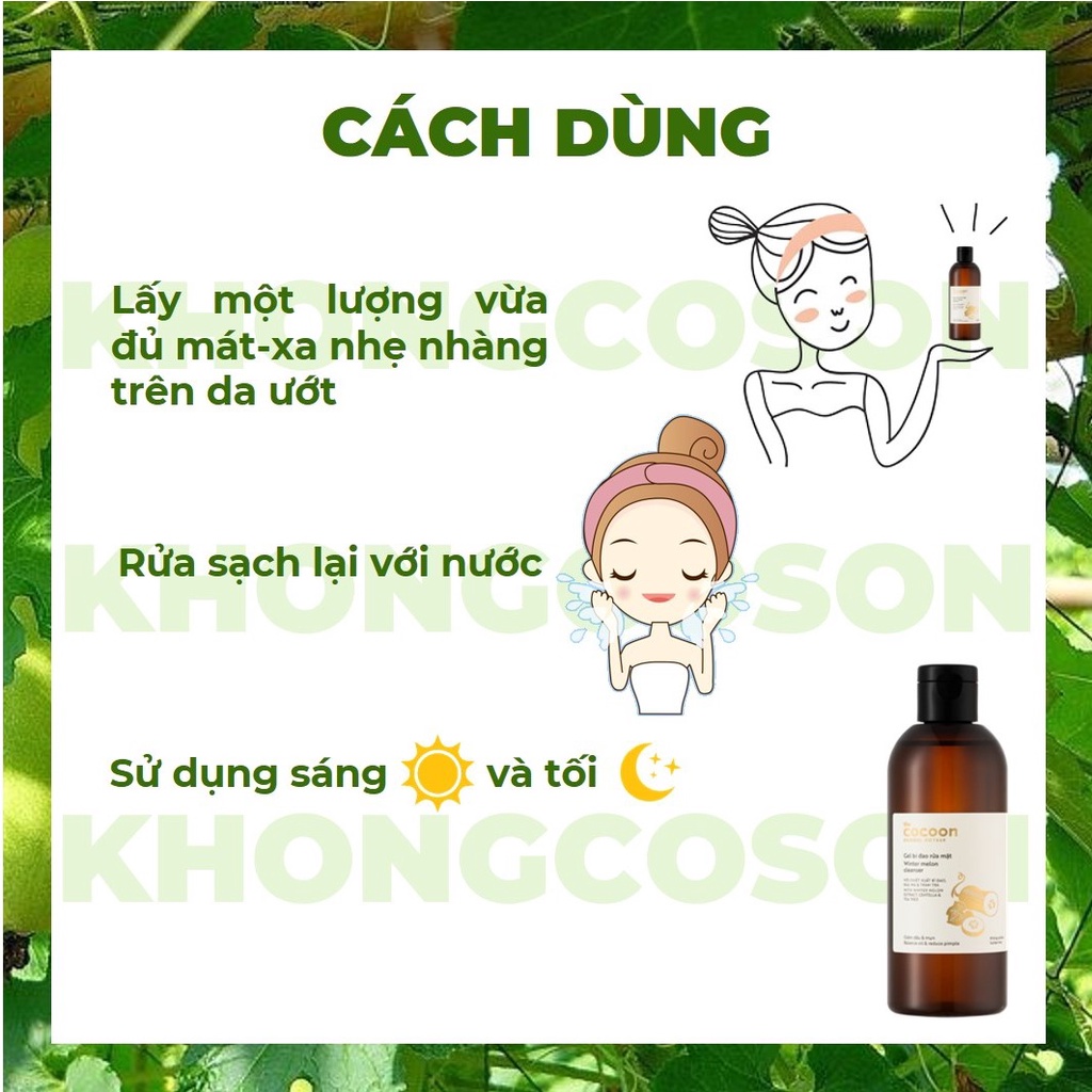 Sữa Rửa Mặt Cocoon Bí Đao Dạng Gel Giúp Giảm Mụn Và Cấp Ẩm Cho Da Winter Melon Cleanser 140-310ml - Khongcoson