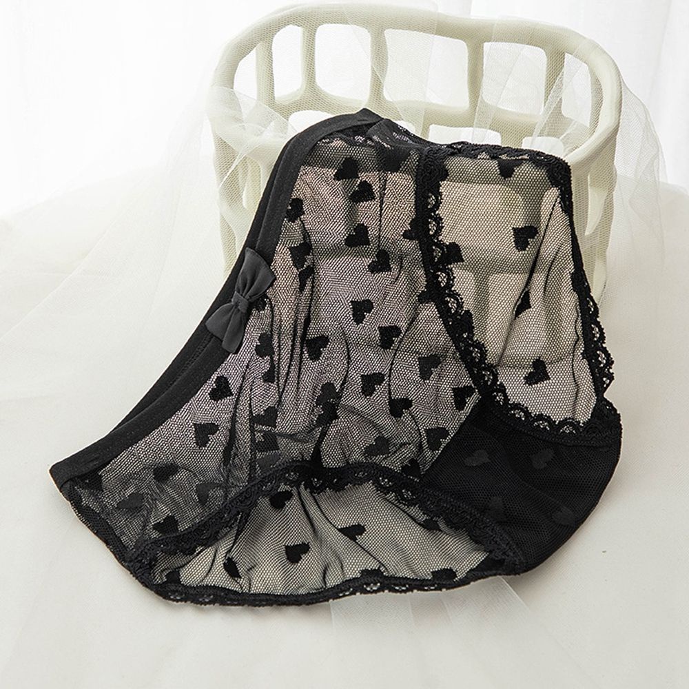 Quần lót cotton NEEDWAY lưng vừa phối ren thắt nơ in hình trái tim phong cách Hàn Quốc quyến rũ ngọt ngào cho nữ