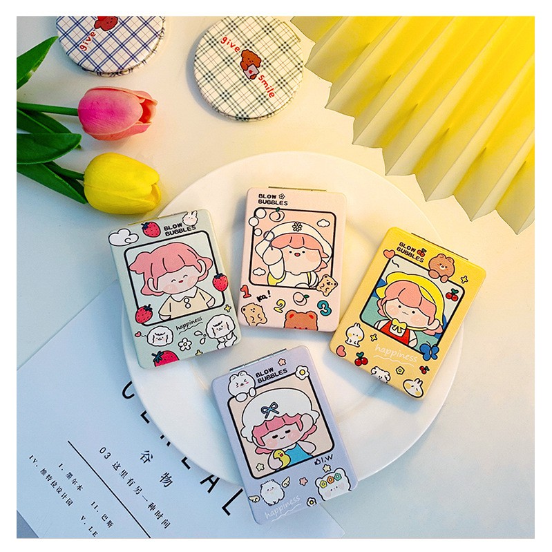 Gương trang điểm cầm tay 2 mặt mini gấp gọn tiện lợi hàn quốc