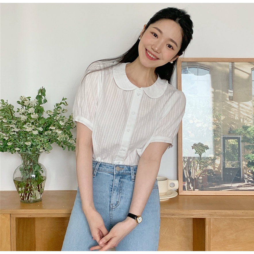 SUXI Áo Sơ Mi Tay Ngắn Dáng Rộng Cổ Búp Bê Màu Sắc Ngọt Ngào Thời Trang Mùa Hè Dành Cho Nữ