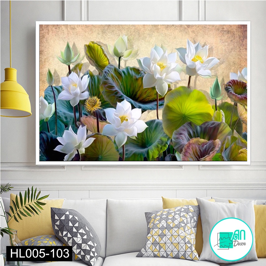 Tranh canvas treo tường hoa sen trắng trang nhã HL103- 80 X 50 cm