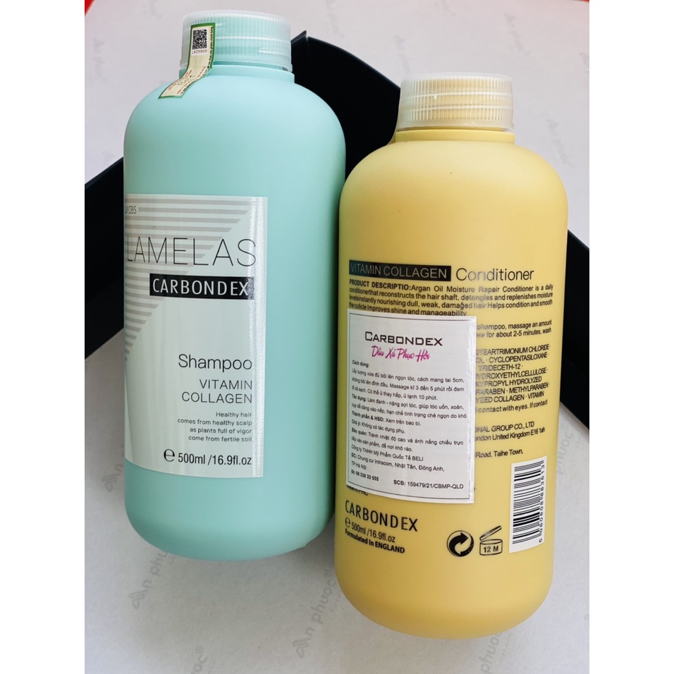 Cặp Dầu Gội Xả Lamelas Carbondex 500ml - Phục Hồi Tóc Khô Xơ, Hư Tổn, Giảm Gãy Rụng | Hàng Chính Hãng
