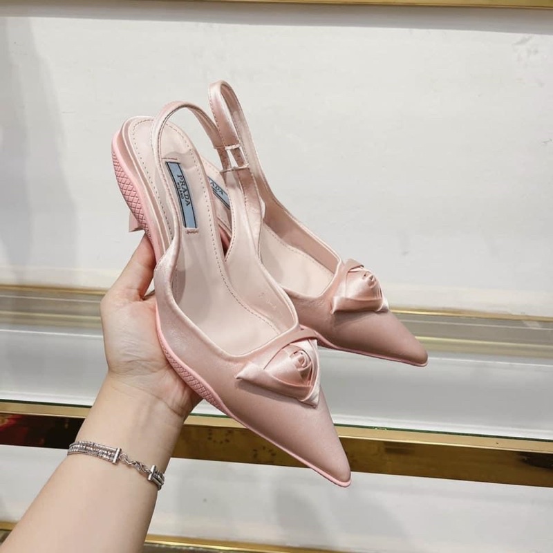 Sandal prd lụa phối hoa gót nhọn fullbox