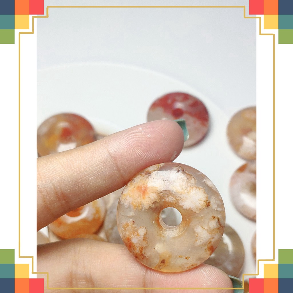 mẫu sale Mặt dây chuyền đồng tiền đá hoa anh đào vân hoa đẹp độc đáo, đặc biệt