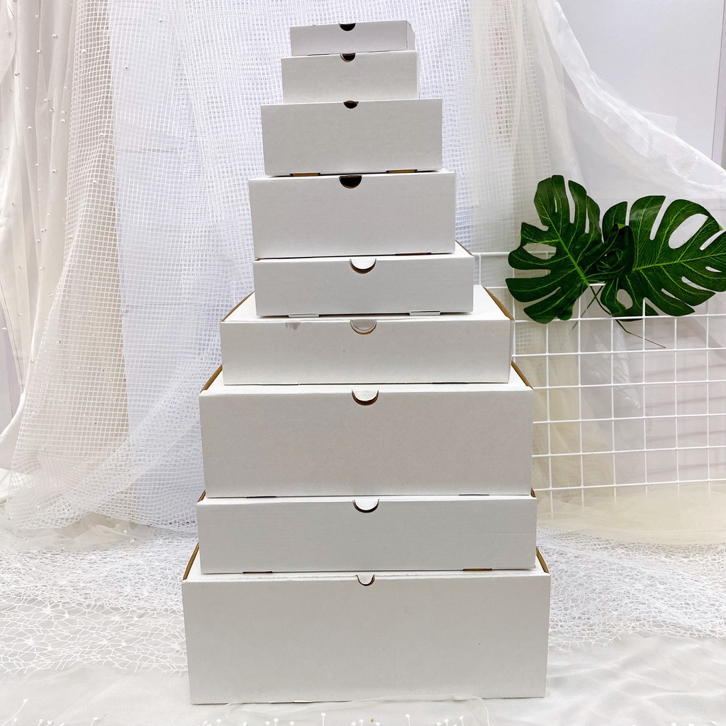 Hộp carton trắng nắp gài, hộp carton đóng hàng, đựng quần áo, giày dép, phụ kiện đủ size