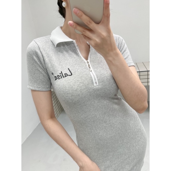 Đầm body POLO 2 màu  (Hình shop chụp)  Thun len gân  thêu chữ dây kéo sắt cá tính - Thời Trang VADA (Đ51)