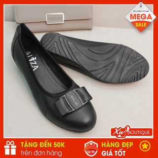 (Lẻ size 35 SALE 179k) - Giày Bệt Nữ Đế Xuồng Phối Nơ Công Sở Gót Cao 4CM - Chất Da Thật Mềm B153