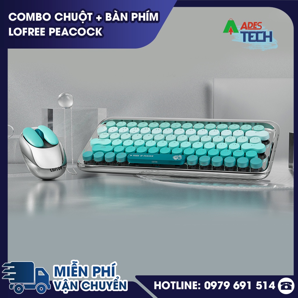 Combo Chuột + Bàn phím Lofree peacock màu xanh khổng tước